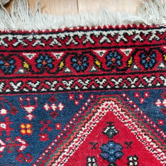 Vintage Persian Wool Area Rug Carpet Handmade Red Blue Geometric Fringe - Picture 8 of 10